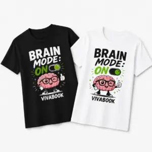 Тениска с надпис “Brain Mode ON”, Детска, Памучна, с авторски дизайн от Вивабук
