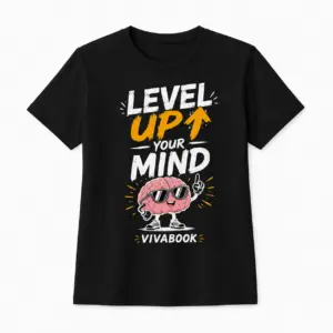 Тениска с надпис “Level Up Your Mind”, Детска, Черна, Памучна, с авторски дизайн от Вивабук