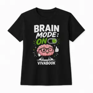 Тениска с надпис “Brain Mode ON”, Детска, Черна, Памучна, с авторски дизайн от Вивабук