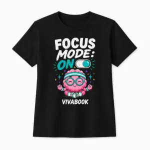 Тениска с надпис “Focus Mode ON”, Детска, Черна, Памучна, с авторски дизайн от Вивабук