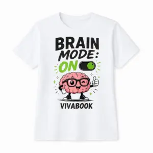 Тениска с надпис “Brain Mode ON”, Детска, Бяла, Памучна, с авторски дизайн от Вивабук