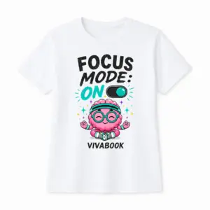 Тениска с надпис “Focus Mode ON”, Детска, Бяла, Памучна, с авторски дизайн от Вивабук