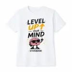 Тениска с надпис “Level Up Your Mind”, Детска, Бяла, Памучна, с авторски дизайн от Вивабук