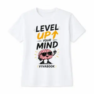 Тениска с надпис “Level Up Your Mind”, Детска, Бяла, Памучна, с авторски дизайн от Вивабук