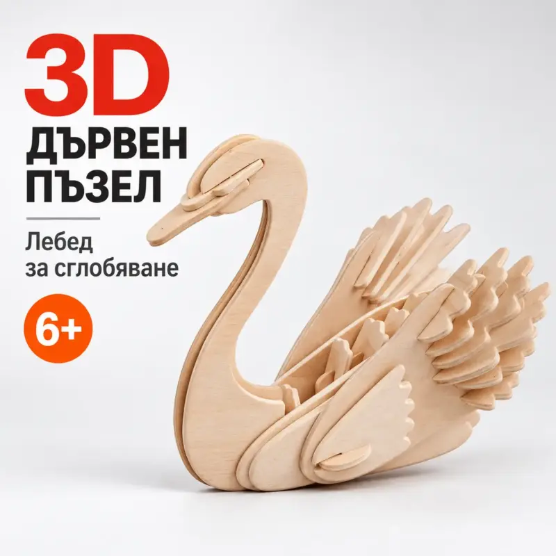лебед Дървен 3D пъзел „Лебед“ – модел за сглобяване за деца 6+