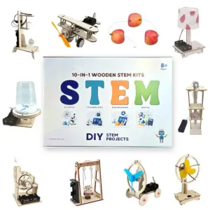 Дървен STEM комплект 10 в 1 за деца, научен комплект за експерименти с електричество